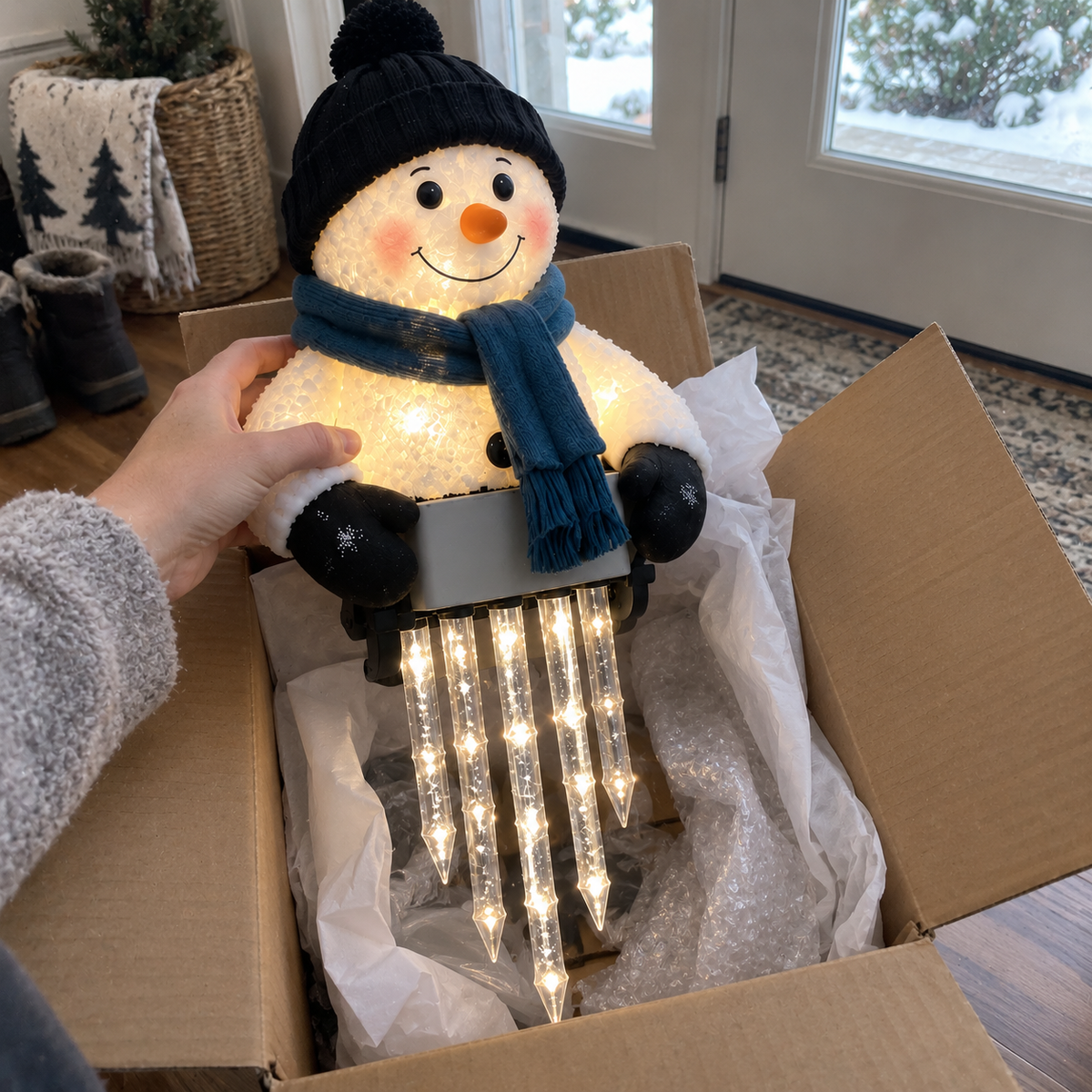 WinterGlow Snowman Icicle Light Decor