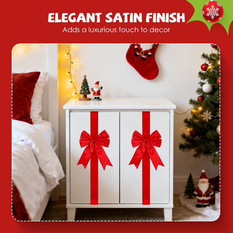 🎄🎀 Large Christmas Cabinet Bow – Pre-Tied Satin Ribbon Door Decoration