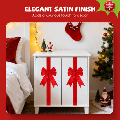 🎄🎀 Large Christmas Cabinet Bow – Pre-Tied Satin Ribbon Door Decoration
