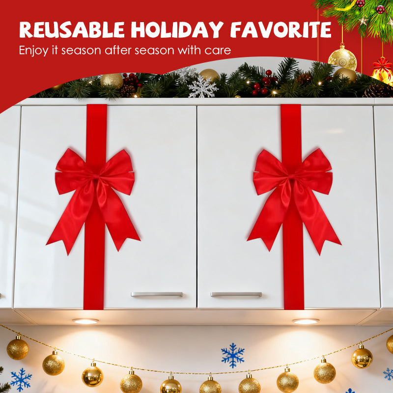 🎄🎀 Large Christmas Cabinet Bow – Pre-Tied Satin Ribbon Door Decoration