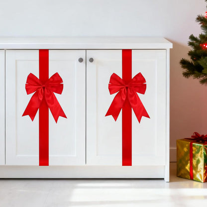 🎄🎀 Large Christmas Cabinet Bow – Pre-Tied Satin Ribbon Door Decoration